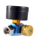 Heavy Duty Airbrush Regulator With Slick Pressure Gauge Auto Paint Spray Gun Control Unit 0 To 160 Psi Adjustable Range detailing blue and gold metal design.