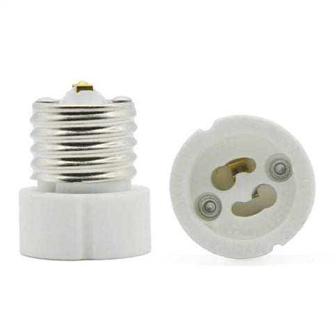 E26 E27 To GU10 Ceramic Socket Adapter Built Tough For Heavy Duty Halogen And Led Spotlight Work UL Certified 660 Watt Handle The Heat With Zero Sweat Handy Dandy Upgrade in white, showing both sides of the adapter.