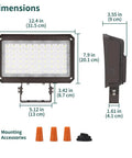 Built Tough Adjustable 150W LED Flood Light With Dusk To Dawn Photocell dimensions and mounting accessories