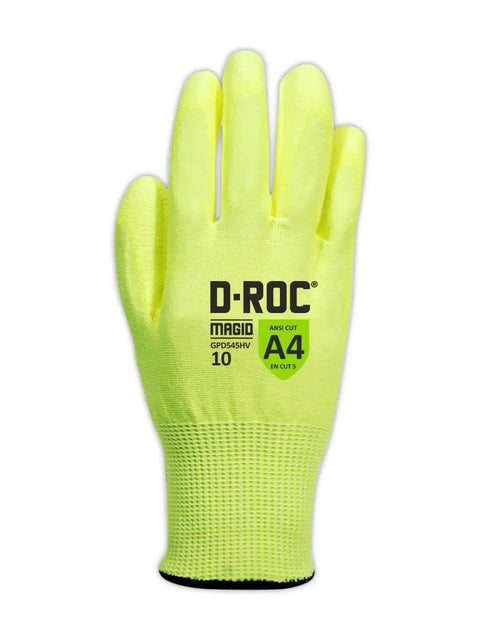 D ROC HPPE Blend PU Palm Coated Work Gloves Size 8 Hi Viz Yellow 12 Pairs Built For Tough Jobs With Flexible Fit And Grip Like Glue Plus All Day Comfort