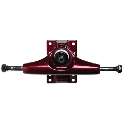 Lightweight Hollow 8.0 Inch Skateboard Trucks With 54mm Spitfire Burners Wheels And ABEC 5 Bearings, metallic red finish.