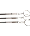 Three silver Eyeglass Repair Screwdriver Set 3 In 1 Flathead Phillips Star Nut Driver On The Go Keychain Portable Silver 3 Pack shown.