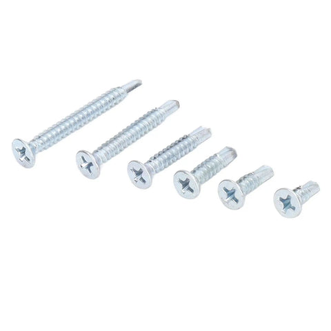 Self Drilling Screws Kit 160 Pcs Carbon Steel Blue Zinc Plated Countersunk Cross Head Fasteners M4.2 For Wood Heavy Duty Rust Resistant Ultra Sharp Threads Deep Thread Design Easy Grip Quick Install, six screws