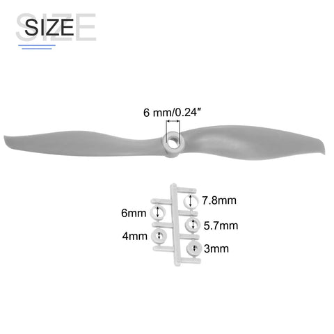 Two Pack 7x6 Inch RC Propeller Set With Gray 2 Vane Blades And Adapter Rings For RC Airplane Aircraft Replacement Propellers Easy Install High Performance Spare Parts For Better Lift And Stable Flight, showing blade and adapter sizes