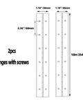 Diagram showing two stainless steel long piano hinges, 10 inch, 30mm wide, rustproof soft close damper, 2pcs set with screws.
