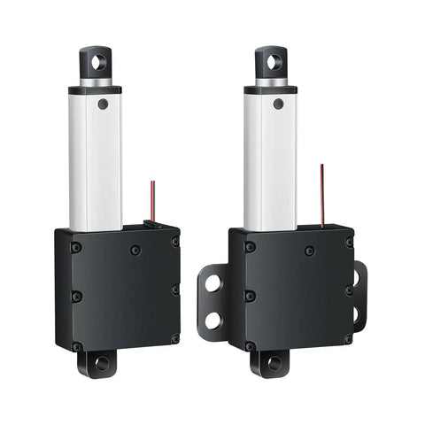 Heavy Duty 6 To 24V Linear Actuator With 10 To 200 Mm Stroke For Robots And Automation Telescoping Electric Lifter DC 24V Aluminum Housing IP54 IP65 Rated Built Tough Front And Rear Mounting For Tight Spaces, shown with front and side mounts