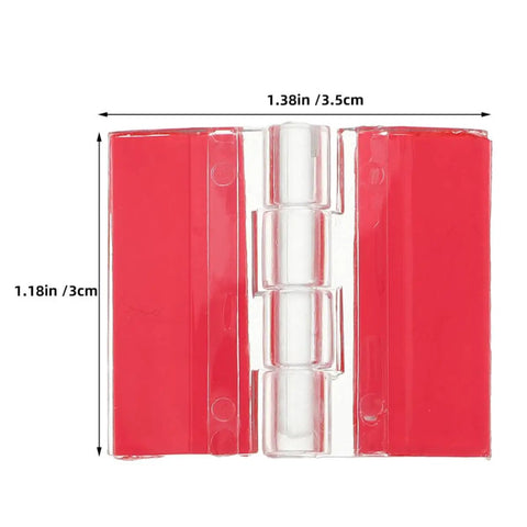 Self Adhesive Acrylic Cabinet Door Hinges 6pcs Folding Plastic Hinges 35x25mm Easy Install No Drill Needed, red and acrylic hinge