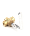 Brass Gas Valve For Commercial Kitchens And Restaurant Gear OEM Pro Grade Replacement Part For Safe Reliable Performance In Gas Lines Used With Propane And Natural Gas Appliances, angled view showing brass body and metal handle
