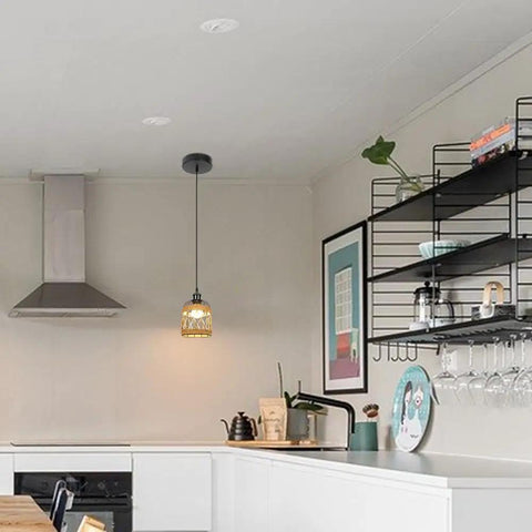 Kiven Instant Light Conversion Kit for 4/5/6inch Hole, 2-Light Glass Farmhouse Lighting pendant over kitchen island.
