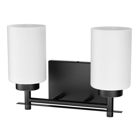 Front view of Vintage Style Black Vanity Light Four Light Industrial Wall Sconce With Milky White Glass Shades For Bathroom