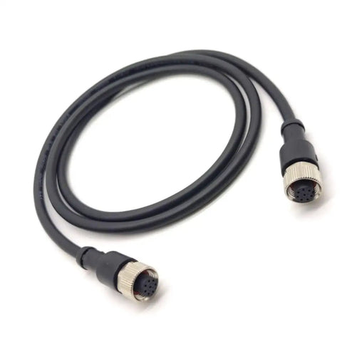 M12 8 Pin Double Female Connector Cable A Code Straight Circular Molded Cable IP67 Waterproof Unshielded PVC 30V 2A AC DC 1 Meter