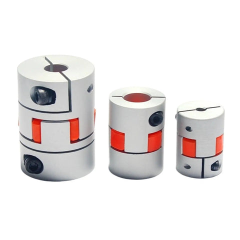 Heavy Duty Plum Flex Shaft Coupling for DIY CNC Encoder Projects Made From Solid Aluminum Alloy With Anodized Finish, multiple sizes shown.