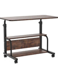Portable Rolling Desk On Wheels With Adjustable Height, 32 Inch Computer Desk With Three Layer Storage Shelves, Rustic Home Office