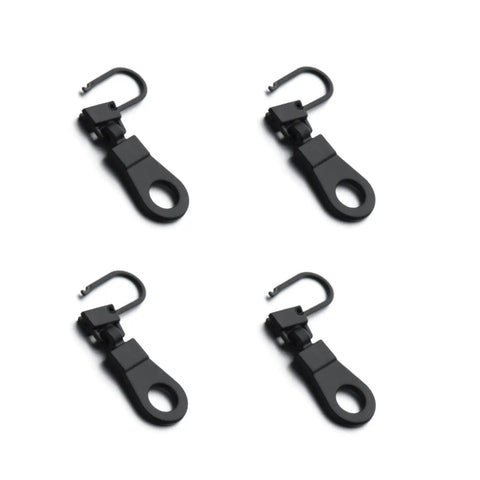 Four-piece black Handy Zipper Pull Replacement Kit For Small Holes With Detachable Tabs, Easy Install, Reusable Repair