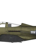 Side view of One Forty-Eighth Scale P-39N Airacobra Plastic Model Kit with detailed cockpit, doors, and rudder.