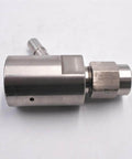 Waterjet mixing chamber and cutting head body, metal construction with hex nut, side view