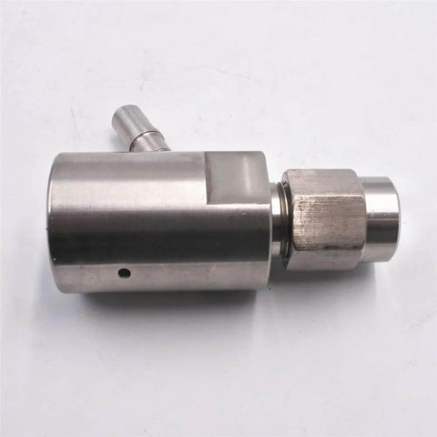 Waterjet mixing chamber and cutting head body, metal construction with hex nut, side view