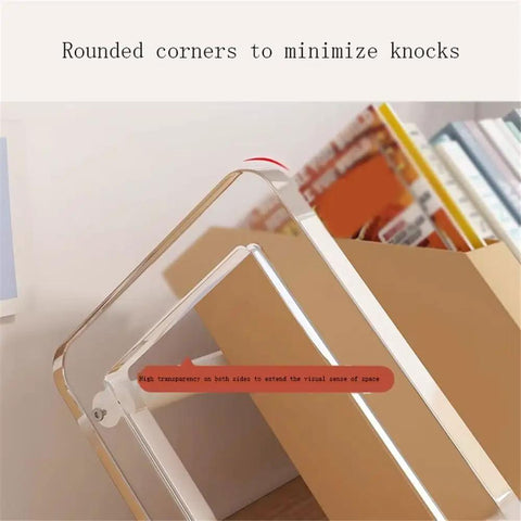 Freestanding Bamboo Book Shelf For Home Office And Study with rounded corners and transparent panels, space saving design
