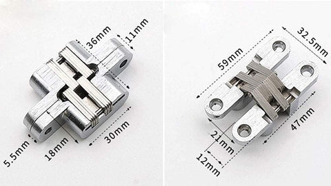 Hidden Door Hinge Set Stainless Steel Hidden Barrel for Wooden Doors and Cabinets Silver Finish 1 Pair