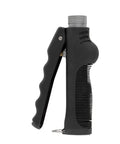 Side view of Durable Hose Trigger Valve With Easy Connect For Standard Garden Hoses And Wands Black On Off Lever For Precise Watering