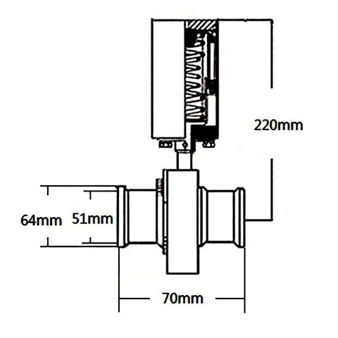 Technical diagram of 2 Inch Sanitary Butterfly Valve With Pneumatic Actuator Pro Grade Stainless Steel 304 Tri Clamp dimensions.