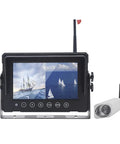 Heavy Duty Wireless 7 Inch Monitor Forklift Front View Camera With Bold Magnetic Mount And Massive 9600 Mah Power Bank displaying dual images.