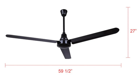 Front view of Beefy 60 Inch Weatherproof Industrial Ceiling Fan With High Performance DC Motor And Wall Control for ultra quiet cooling.