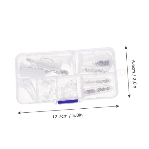 All In One DIY Eyeglass Repair Tools Kit With Nose Pad Screws And Maintenance Gear for quick fixes shown in storage case