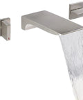 Two Handle Waterfall Wall Mount Tub Faucet In Brushed Nickel, Dope Look, Easy Install Bathroom Waterfall Filler For Bathtub