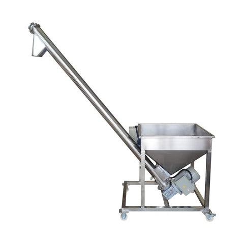 Stainless Steel Screw Conveyor With Vibrating Hopper For Powder Feeding, 4.5 Inch Inclined Auger Feeder, 110V 1100W Motor