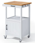 Slick Rolling Microwave Cart With Boss Level Storage Built Onto A Rock Solid Rubberwood Base, Crisp White Kitchen Island Station for coffee bar.