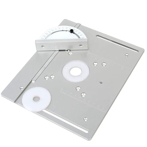 Heavy Duty Premium Aluminum Router Table Insert Plate Featuring Precision Miter Gauge Track and Anodized Fence Sliding Brackets for DIY Woodworking Shops with gauge