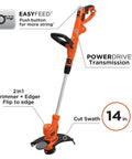 Corded Electric Weed Wacker With 6.5 Amp Motor And 14 Inch Cutting Deck, 2 In 1 Trimmer And Edger, Easyfeed and Powerdrive features.