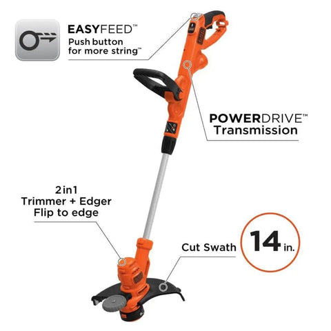 Corded Electric Weed Wacker With 6.5 Amp Motor And 14 Inch Cutting Deck, 2 In 1 Trimmer And Edger, Easyfeed and Powerdrive features.