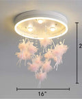 Fairy LED Ceiling Light With Romantic Glow, Stepless Dimming, And Remote Control Chandelier With Pink Pom-Poms