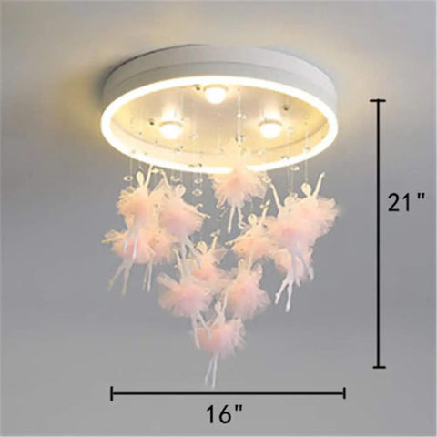 Fairy LED Ceiling Light With Romantic Glow, Stepless Dimming, And Remote Control Chandelier With Pink Pom-Poms