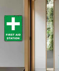 12 By 8 Inch Aluminum First Aid Station Sign Durable Rust Resistant Metal With High Contrast Readable Lettering wall-mounted indoors