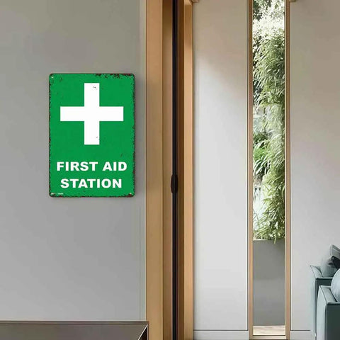 12 By 8 Inch Aluminum First Aid Station Sign Durable Rust Resistant Metal With High Contrast Readable Lettering wall-mounted indoors