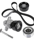 Drive Belt Tensioner Pulley Kit Fits Nissan Teana Maxima 2006 2014 Replaces 11955JA10a black metal tensioner, pulley, belt