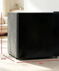 Black Compact Upright Mini Freezer 1.1 Cu Ft with dimensions 19.25" height, 18.5" width, and 17.5" depth for countertop storage.