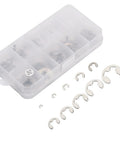 120 Piece E Clip Set In Stainless Steel External Retaining Rings Circlips From 1.5mm To 10mm displayed with storage case