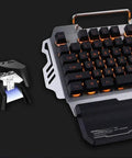 Slick Gaming Keyboard And Mouse Combo With Vivid Backlight And Snappy Mechanical Feel Plug And Play Usb Wired Pair For Home Or Work Setup Featuring Flexible Floating Keys close-up of black keys with orange backlight and mechanical switch