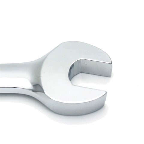 Close-up of chrome vanadium steel wrench head from Ratchet Spanner Set With Metric Combination Wrenches Easy Grip Ratcheting Wrenches