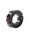 One And One Eighth Inch Bore Double Split Shaft Collar with Black Oxide Finish, heavy duty clamping two piece design, angled view