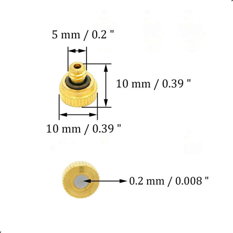 Detailed dimensions of Brass Misting Nozzle Replacement Heads 0.2mm Orifice 10/24 UNC Outdoor Cooling System, 10 Pack