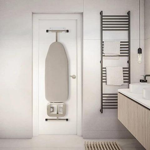 Heavy Duty Wall Mount Ironing Board Hanger And Organizer For Laundry Rooms White Durable Steel Anti Rust Finish Easy Install