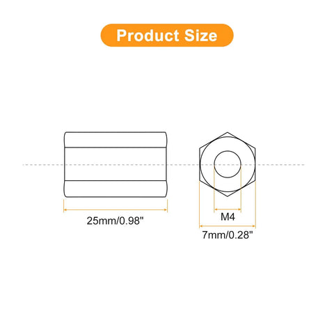 Top Shelf M4 Coupling Nuts With 0.7 Pitch And 25 Millimeter Length 5 Pack 304 Stainless Steel dimensions, 25mm length, M4 diameter.