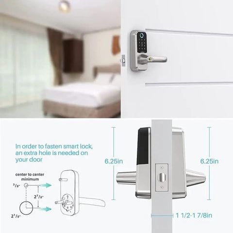 Rock Solid Smart Door Lock With Slick Fingerprint Scanner App Remote Control Built Tough Stainless Steel Latch displaying on a door.