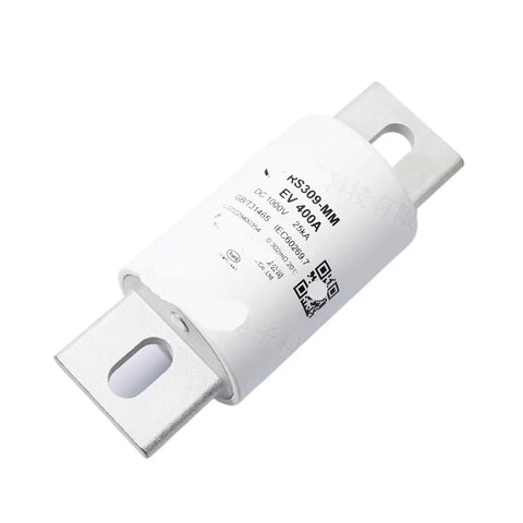 RS309-MM-EV 1000 Volt DC Fast Charging Fuse rated 400 Amps for EV chargers with metal terminals for secure mounting.