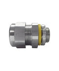 Heavy Duty Liquidtight Flex Connector For FMC Conduit With Aluminum Ground Lug, metal, side view, non-insulated design.